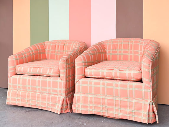 Pair of Coral Swivel Barrel Chairs