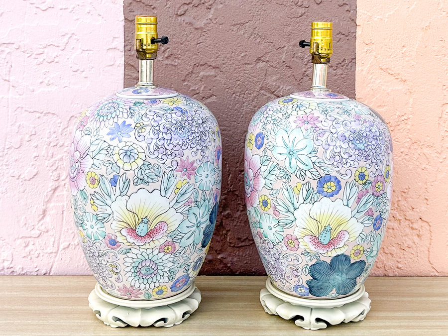 Pair of Porcelain Floral Lamps