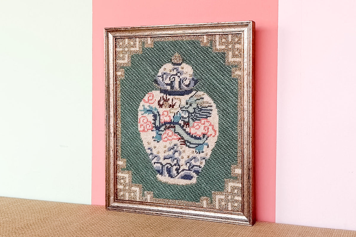 Colorful Ginger Jar Needlepoint Art