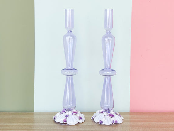 Pair of Shellegance Lavender Candle Holders