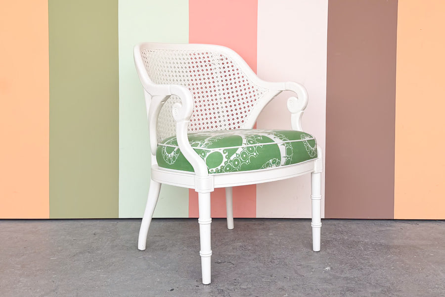 Faux Bamboo and Cane Barrel Chair