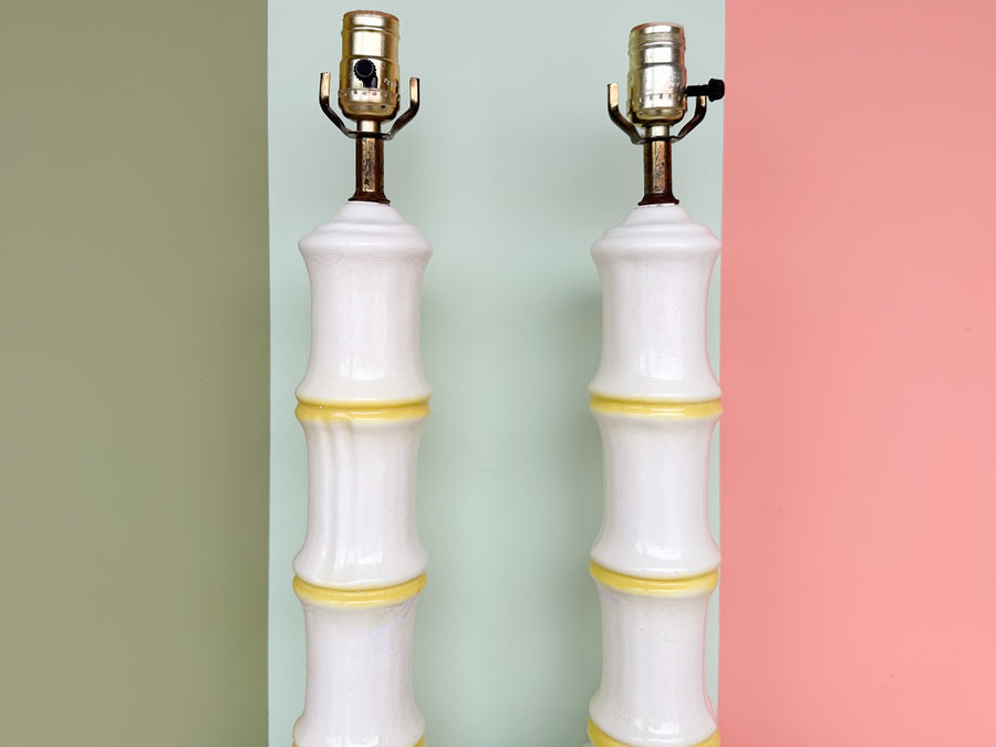 Pair of Ceramic Faux Bamboo Lamps