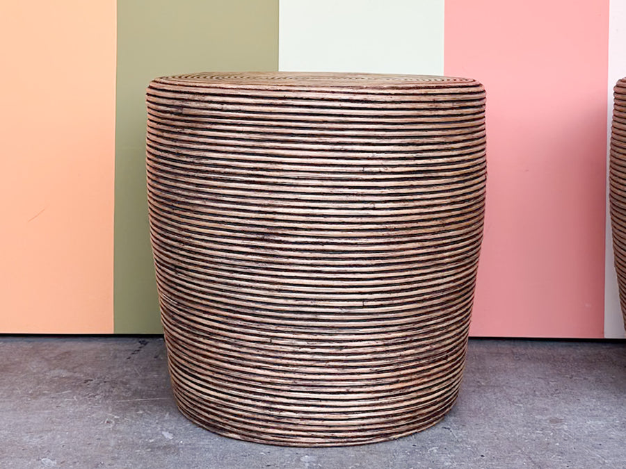 Pair of Antique Pencil Reed Rattan Side Tables