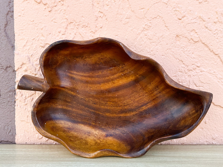 Pair of Fall Leaf Monkey Pod Bowls with Spoon