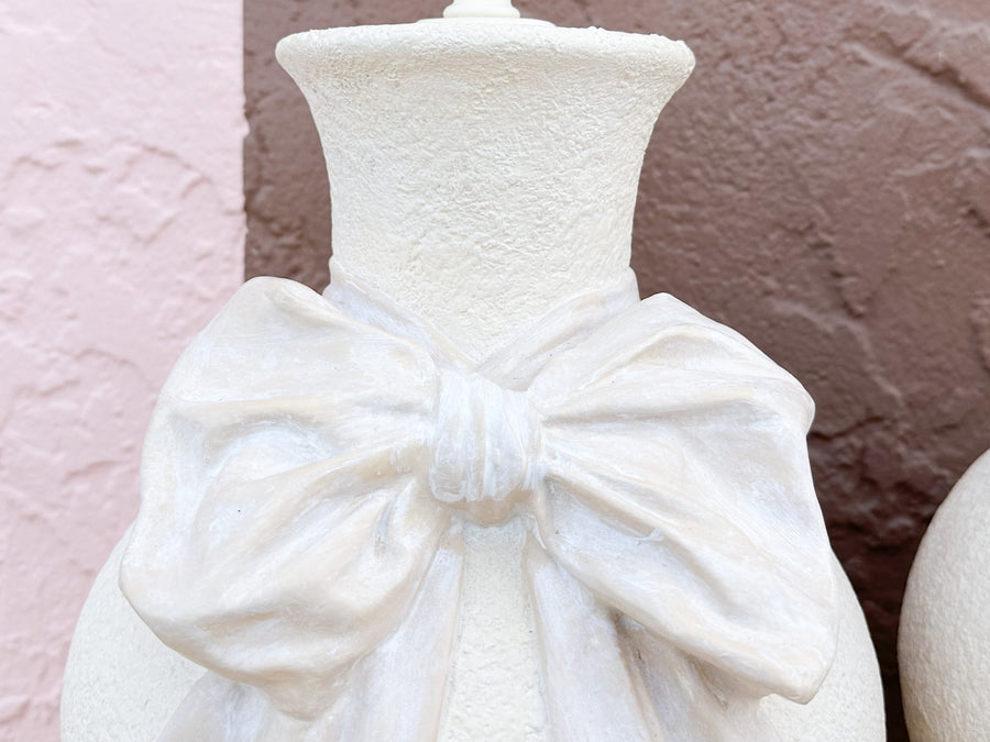 Pair of Adorable Plaster Bow Lamps