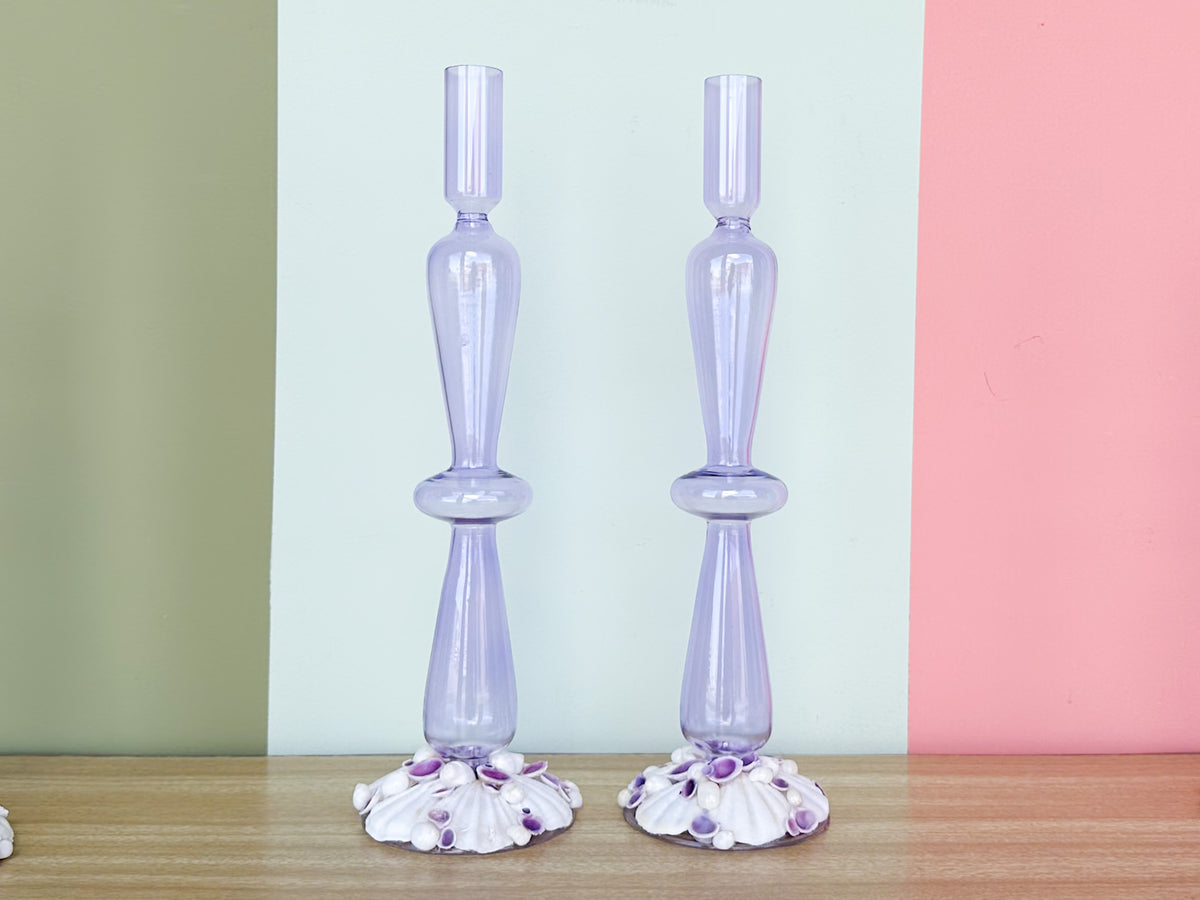 Pair of Shellegance Lavender Candle Holders