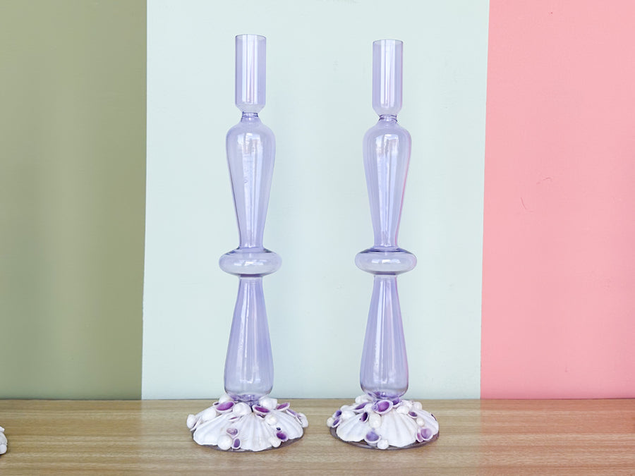 Pair of Shellegance Lavender Candle Holders