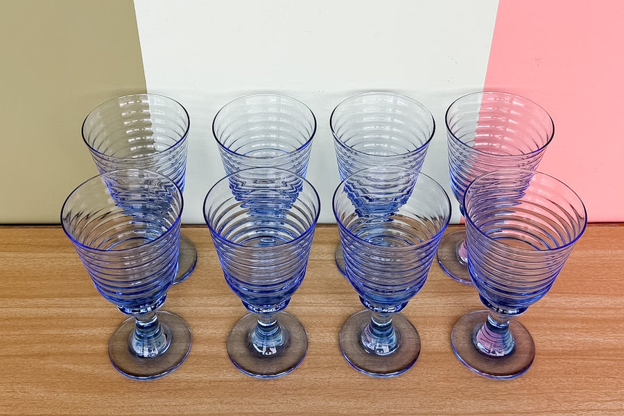 Set of Eight Sky Blue Goblets