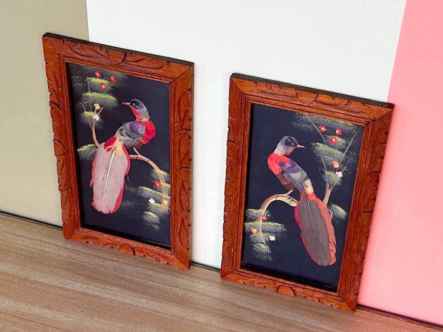 Pair of Mexican Feather Bird Art