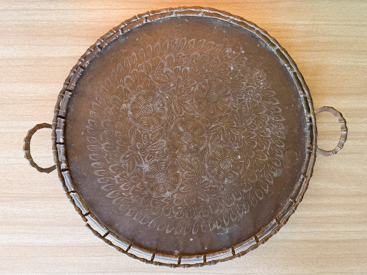 Round Faux Bamboo Brass Tray