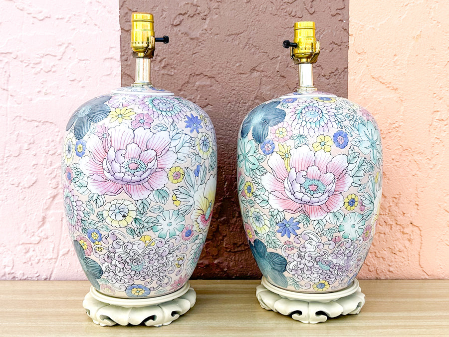 Pair of Porcelain Floral Lamps