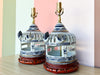 Pair of Blue and White Ceramic Birdcage Lamps