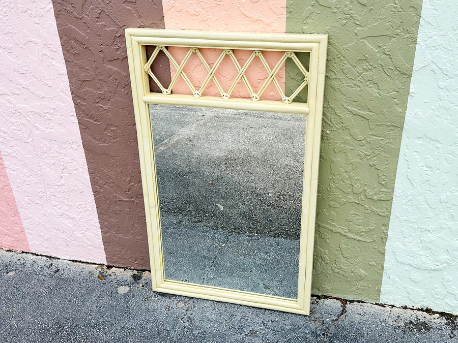 Yellow Ficks Reed Lattice Rattan Mirror