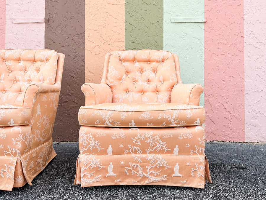 Pair of Peach Pagoda Upholstered Chairs