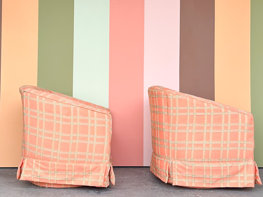 Pair of Coral Swivel Barrel Chairs