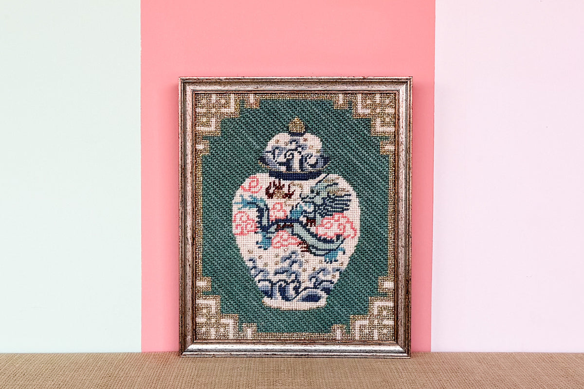 Colorful Ginger Jar Needlepoint Art