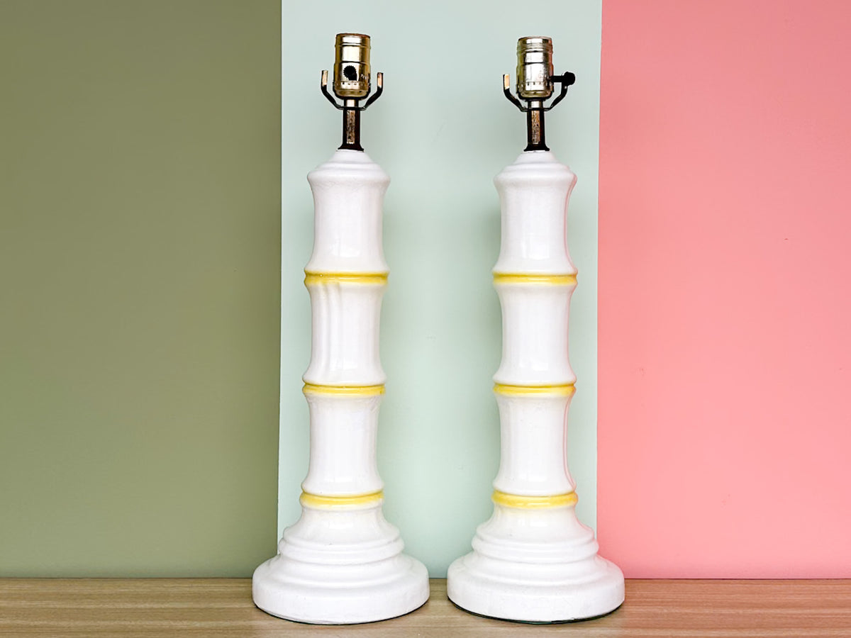Pair of Ceramic Faux Bamboo Lamps