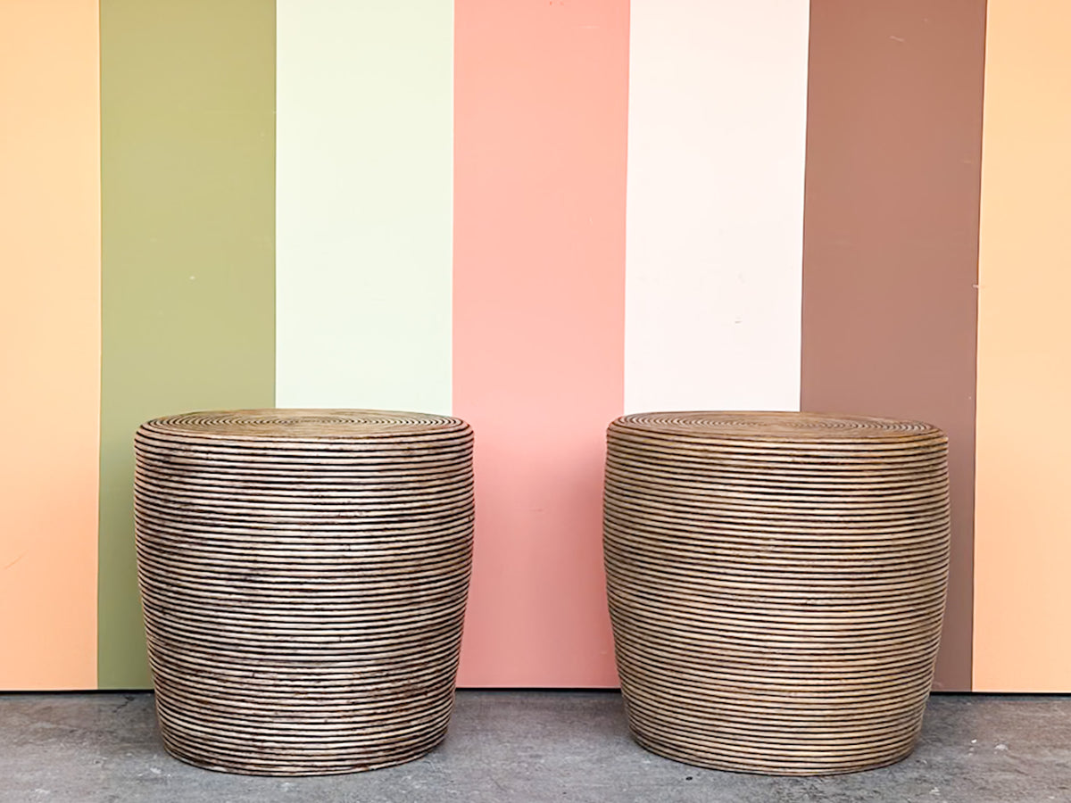 Pair of Antique Pencil Reed Rattan Side Tables
