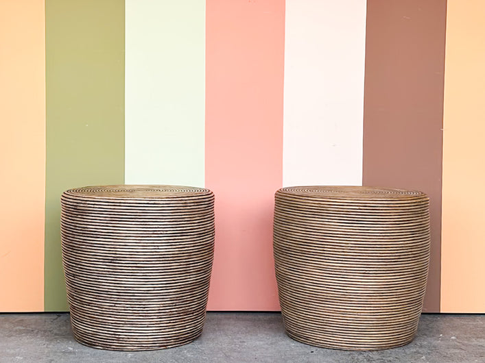 Pair of Antique Pencil Reed Rattan Side Tables