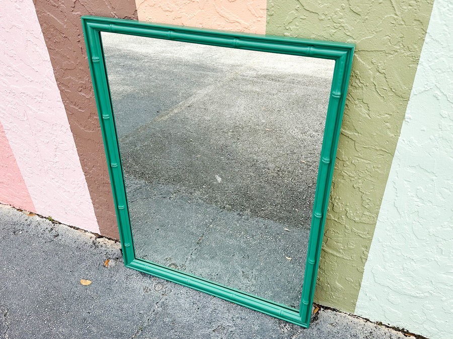 Grasshopper Green Faux Bamboo Mirror