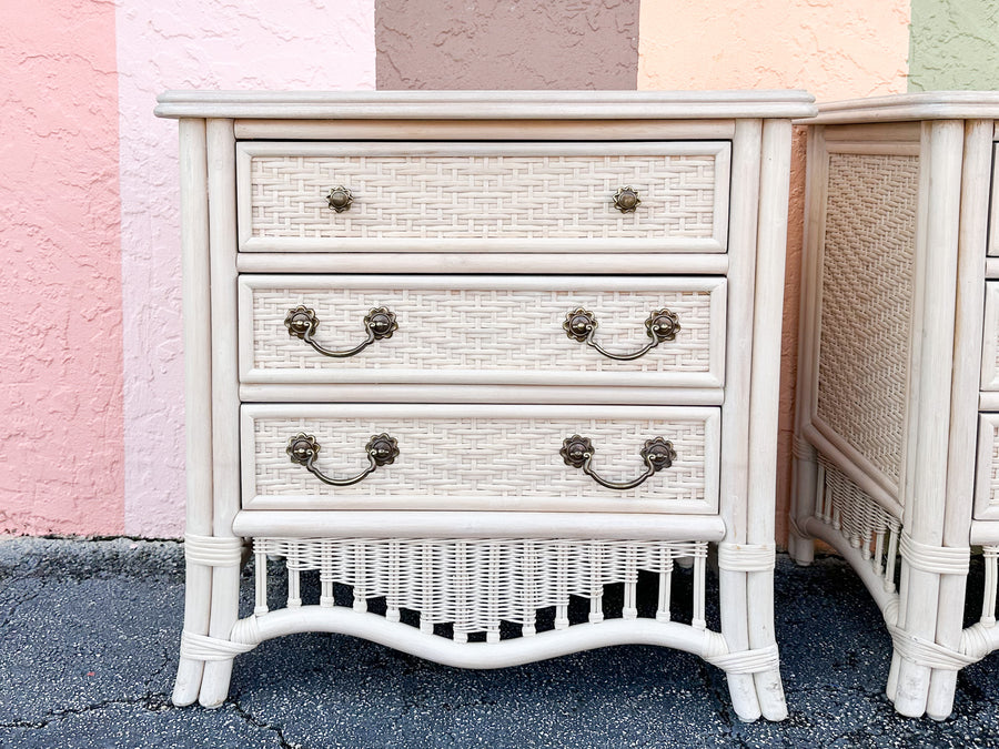 Pair of Oversized Wicker Ficks Reed Nightstands