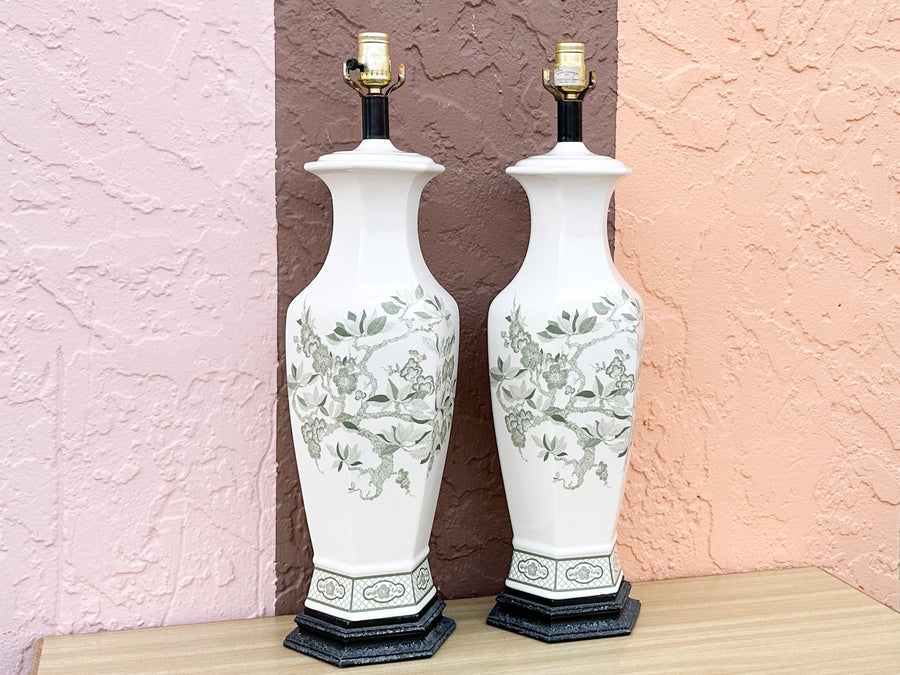Pair of Pretty Green Chinoiserie Lamps
