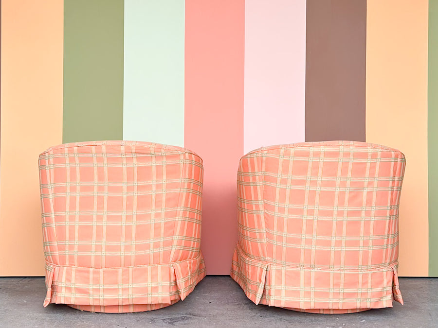 Pair of Coral Swivel Barrel Chairs