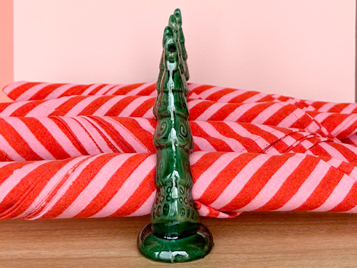 Set of Eight Ceramic Tree Napkin Rings