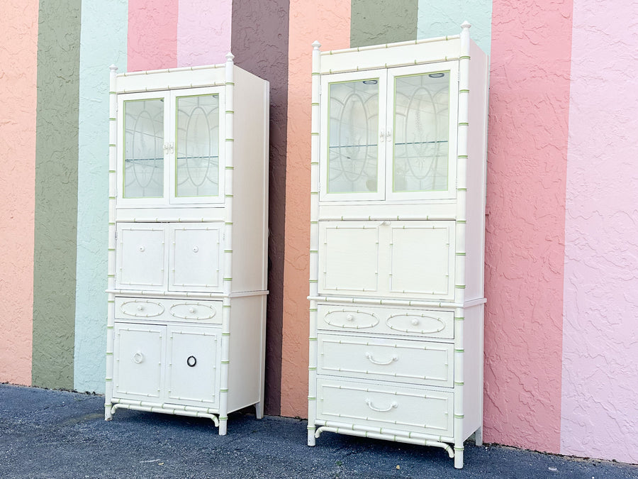 Pair of Thomasville Faux Bamboo Cabinets