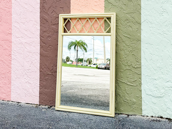 Yellow Ficks Reed Lattice Rattan Mirror