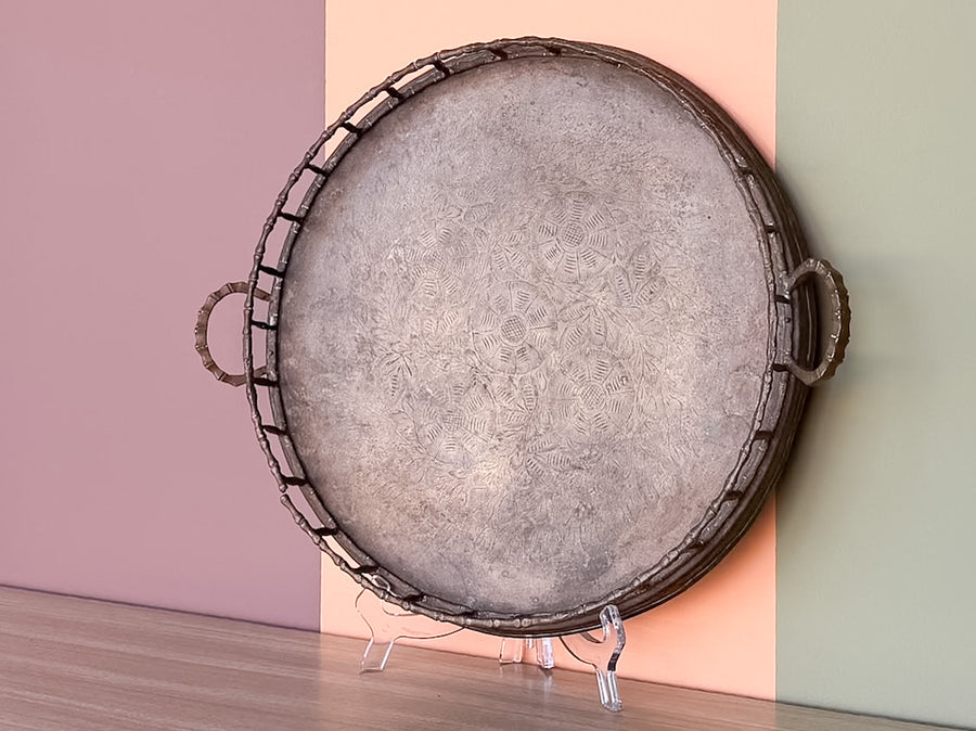 Round Faux Bamboo Brass Tray