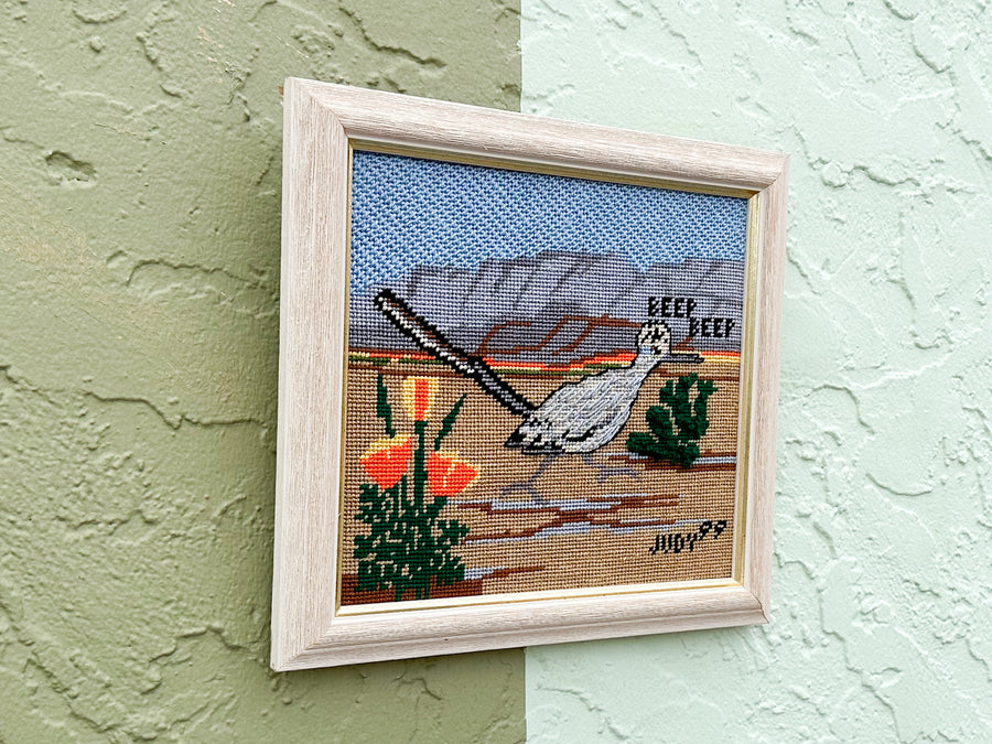 Beep Beep Roadrunner Needlepoint Framed Art