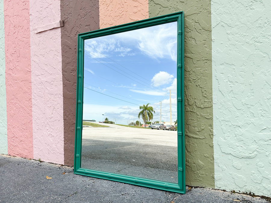 Grasshopper Green Faux Bamboo Mirror