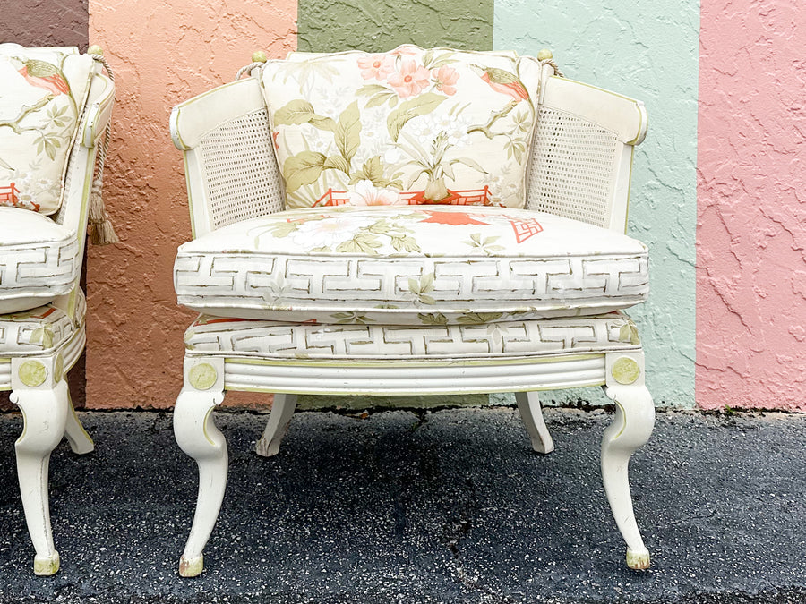 Pair of Regency Style Cane Barrel Chairs