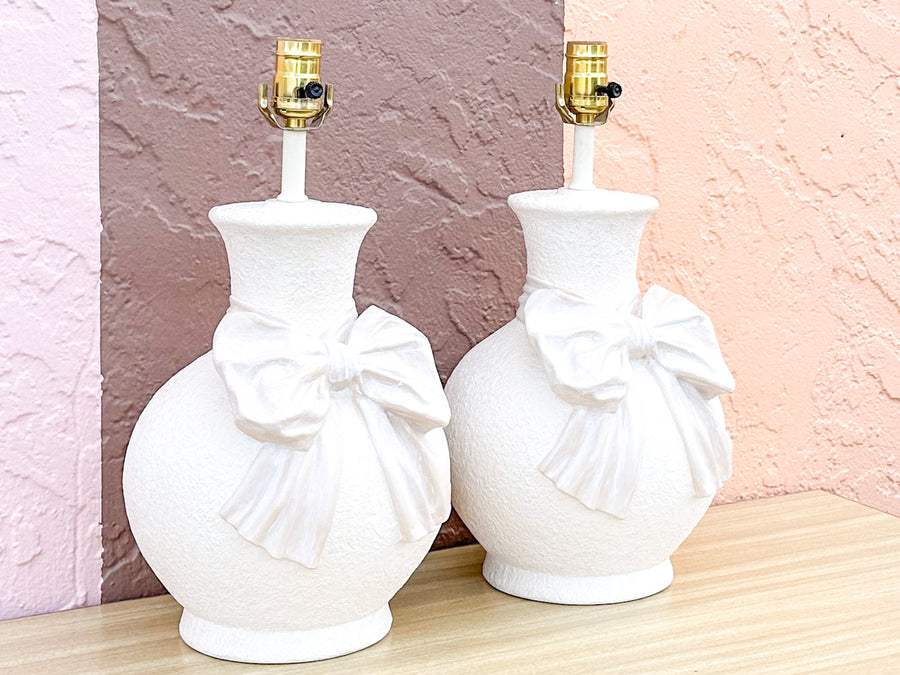 Pair of Adorable Plaster Bow Lamps