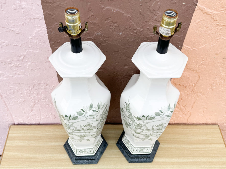 Pair of Pretty Green Chinoiserie Lamps
