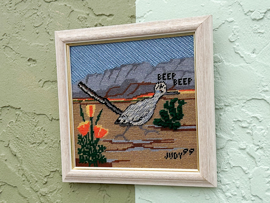 Beep Beep Roadrunner Needlepoint Framed Art