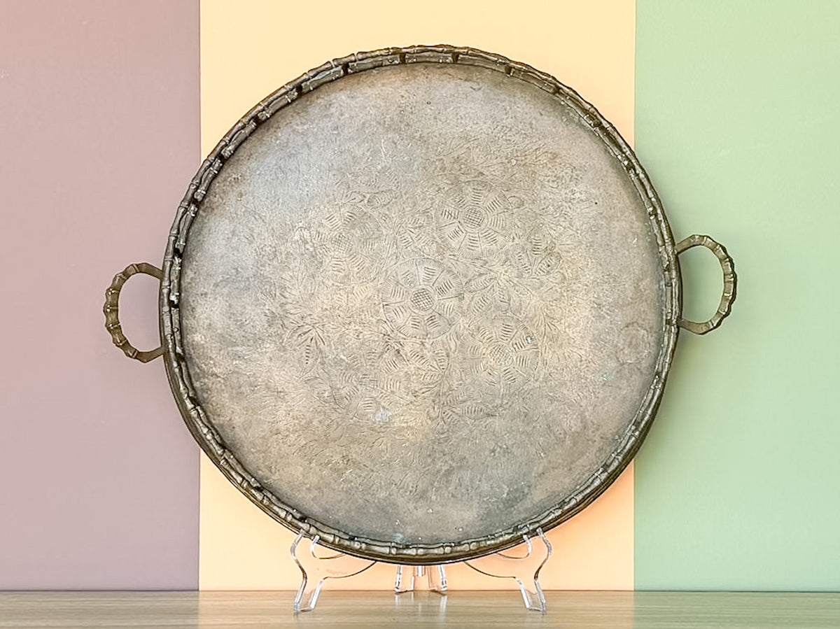 Round Faux Bamboo Brass Tray