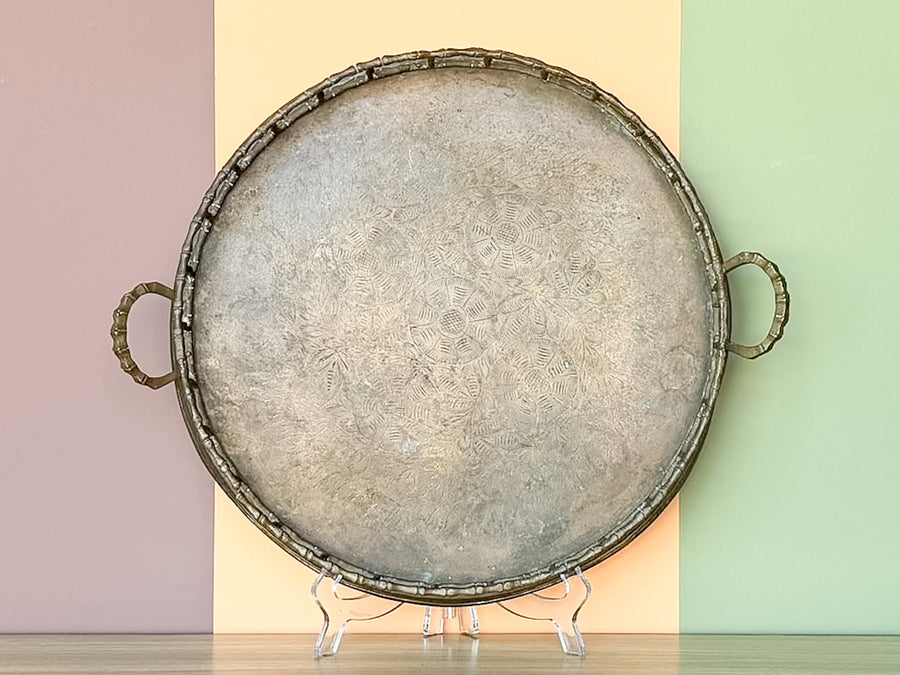 Round Faux Bamboo Brass Tray