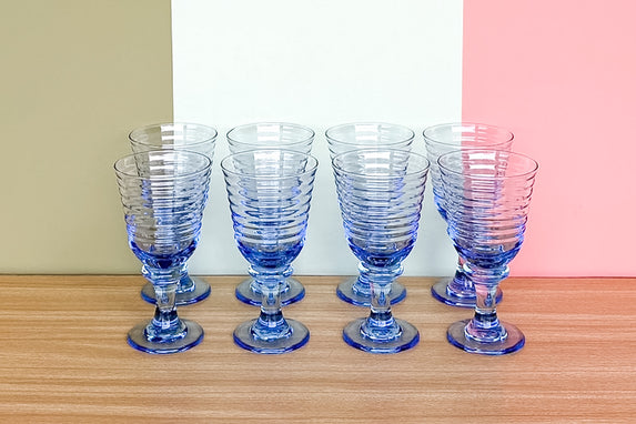 Set of Eight Sky Blue Goblets