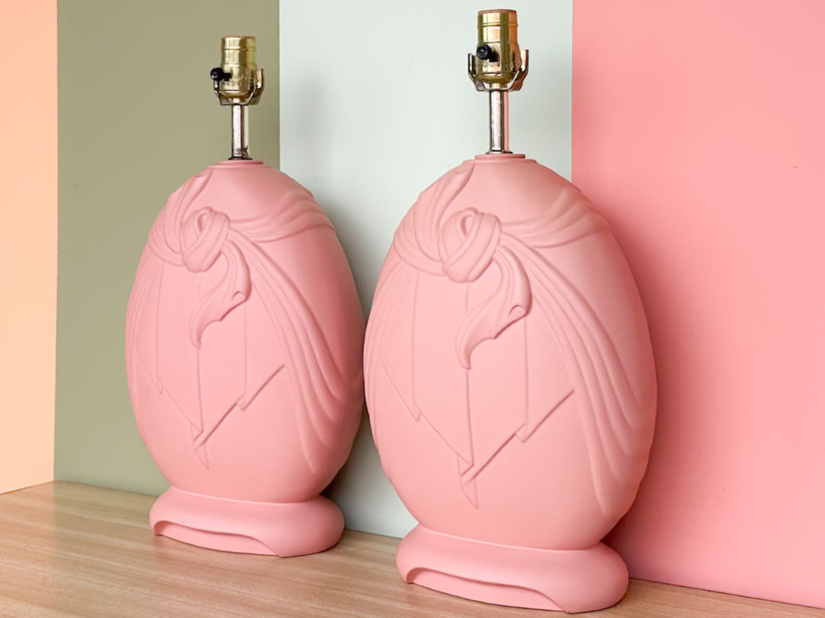 Pair of Pink Swag Lamps