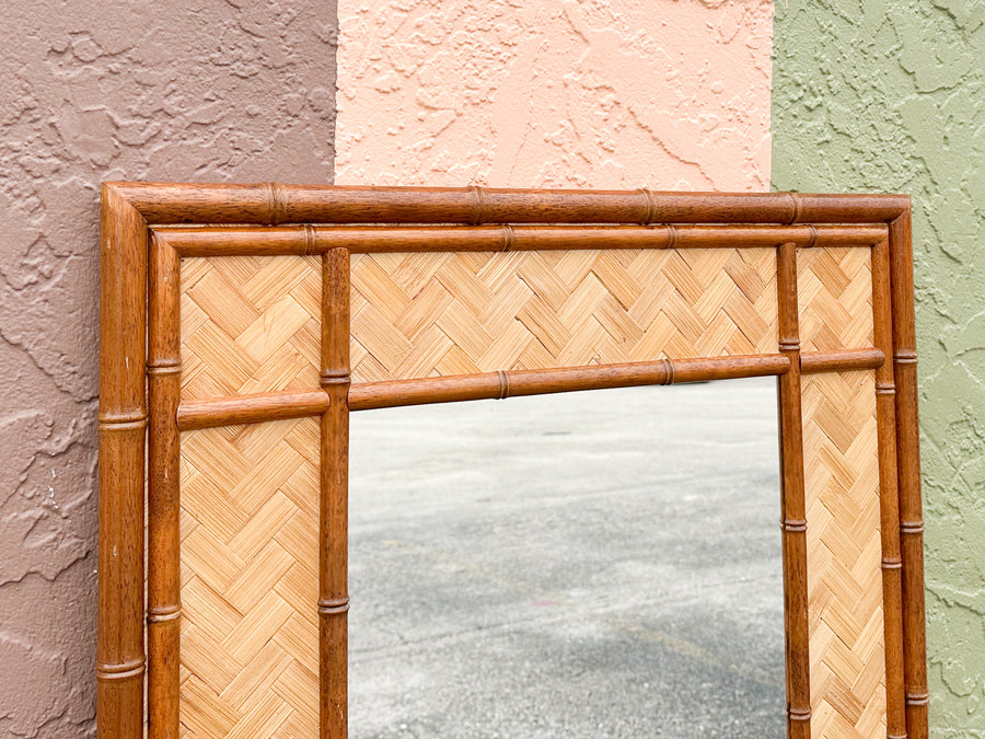 Old Florida Style Rattan Mirror