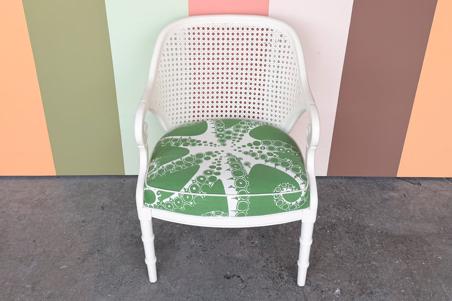 Faux Bamboo and Cane Barrel Chair