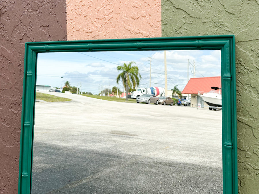 Grasshopper Green Faux Bamboo Mirror