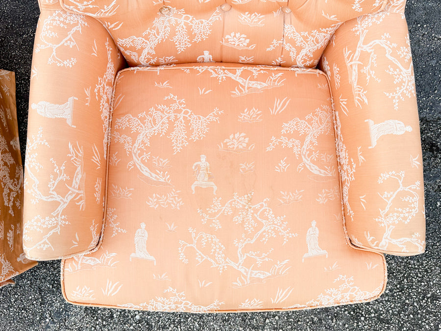 Pair of Peach Pagoda Upholstered Chairs