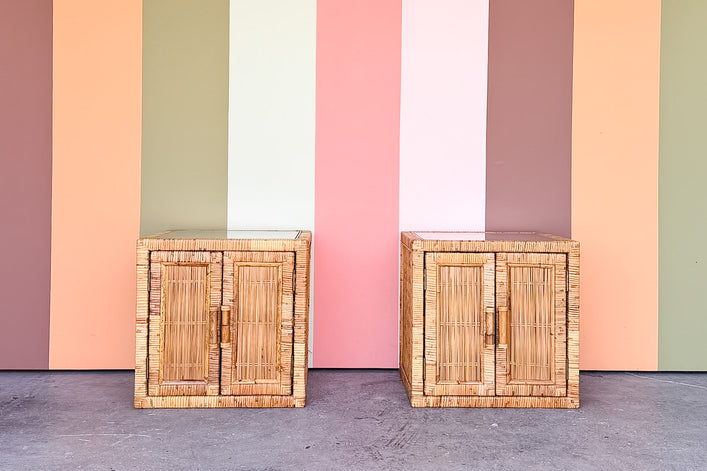 Pair of Island Style Rattan Wrapped Nightstands