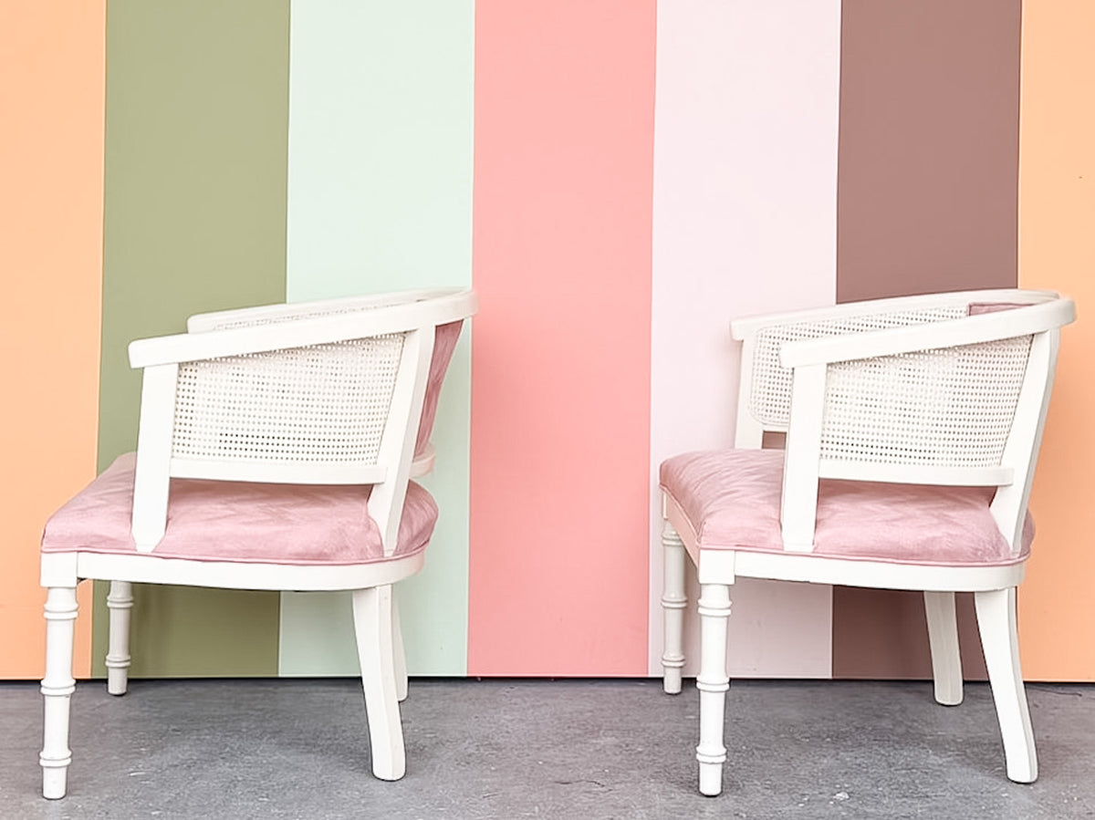 Pair of Faux Bamboo and Cane Barrel Chairs