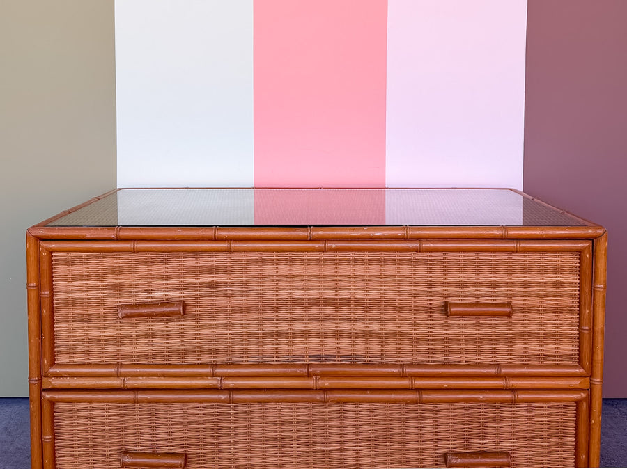 Low Slung Coastal Rattan Chest