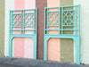 Turquoise Fretwork Rattan Twin Headboards