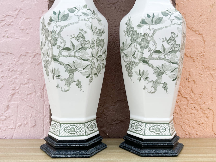 Pair of Pretty Green Chinoiserie Lamps